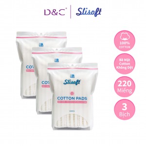 Combo 3 gói bông tẩy trang Slisoft Doctor Care 220 miếng làm từ bông tự nhiên, mềm, mịn, dai an toàn cho mọi loại da